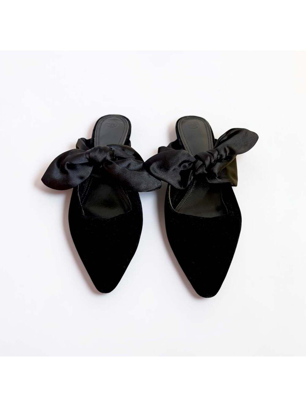 The Row Black Velvet & Satin Bow Coco Flat Mules - Size 38